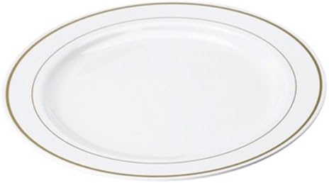 Thali Outlet® - 20 x White Gold Rim 9" Mozaik Strong Reuseable Hard Plastic Dinner Plates 23cm