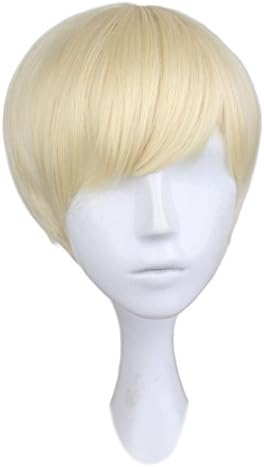 WIAGHUAS Short Straight Cosplay Men Boy Party Blonde 30 Cm Synthetic Hair Wigs 12Inches