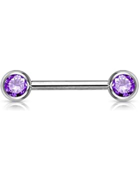Paula & Fritz® Hantel Brustwarzenpiercing 12mm lang an beiden Enden Zirkonia b...
