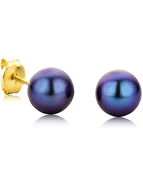 Orovi Damen Ohrringe Blau Perlen Set Ohrstecker 9 Karat Gold Gelbgold (375) Schmuck