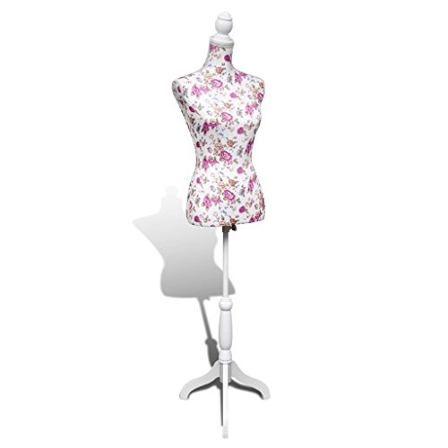 vidaXL Damenbüste Schneiderpuppe Büste Torso Mannequin Baumwolle weiß mit Rose 30030 - 5