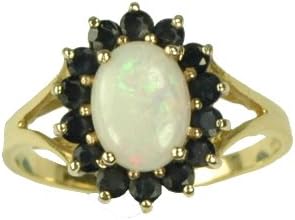 Ornami Glamour 9ct Yellow Gold Oval Opal and Dark Sapphire Ring of size R