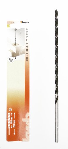 kwb Holzspiralbohrer extra lang Ø 6,0 mm 511806 (CV-Stahl, Länge 250 mm, 2 Vorschneider)