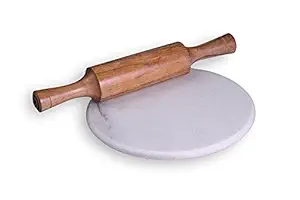 HANDCRAFTD Wooden Polpat-Roti Roller/Chakla-Belan/Rolling Pin for Kitchen, 9 Inch(22 Cms, Round) - Color Assorted (White Pair Chakla Belan Combo Pack)