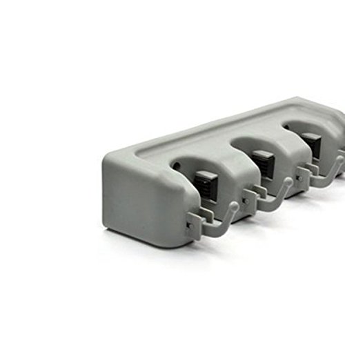 WINOMO Wandmontierte 3 Position 4 Haken Badezimmer Mop Besen Rack (Grau) - 4