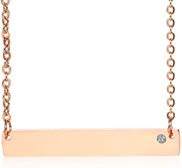 Stainless Steel Personalised Name Date Customized Horizontal Bar Pendant Necklace for Women,Free Engraving