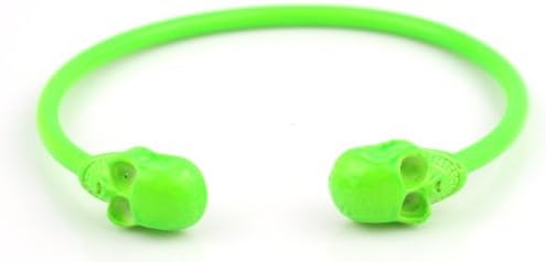 Two Headed Skull Bangle Bracelet Metal Bendable Gothic Cuff-Neon Green