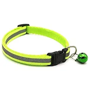 PSK PET MART Adjustable Reflective Collar Safety Buckle Bells for Pet Reflective Collar for- Puppy, Cat, Dog, Kitten, Light Green 10 MM