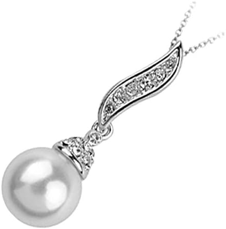 GWG® Sterling Silver Plated White Pearl on Wavy Curl Adorned with Sparkling White Crystals Festive Pendant Necklace for Women