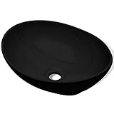 Color: Negro vidaXL Lavabo Baño Forma Ovalada Moderno y Lujoso de Cerámica Negro Lavamanos