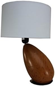 § §. Wooden base Exotic Wood Contemporary Table Lamp in the form of a Cherry &amp; # X153; Egg Look On Disc Nickel Fabric Drum Lampshade – White