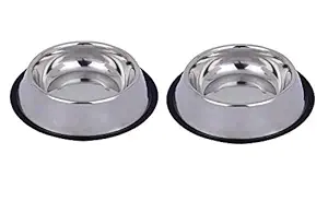 Naaz Pet Anti Skid Stainless Steel Bowl for Feeding Small Dogs Cats and Kittens (Silver, 200 ml X 2) - Set of 2