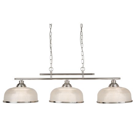 Searchlight 3593-3SS Bistro II Three Light Ceiling Bar Light in Satin Silver with Glass Shades