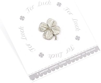 Metal Planet LtdFour leaf clover (pewter token) on a printed 'For Luck' gift card.