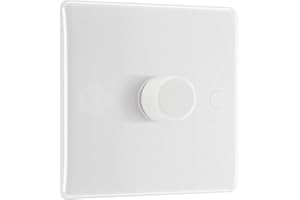 BRITISH GENERAL BG Electrical Intelligent Single Wall Dimmer Switch, 2 Way, Round Edge, Nexus 800 Series, White Moulded, 200W, 881