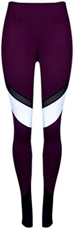 Sport Leggings Womens Hight Waist Yoga Fitness Gym Running Leggings Pants Stretch Sports Pants Athletic Trouser Patchwork Skinny Pencil Pants (Purple, S)