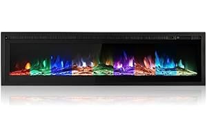 M.C.Haus Elektrischer Kamin-Einsatz, Wandmontage, Freistehend, Metallplatte, Bunte Flamme, Fernbedienung mit Kristall, 900 W/1800 W(50"/127cm, Smart WiFi)