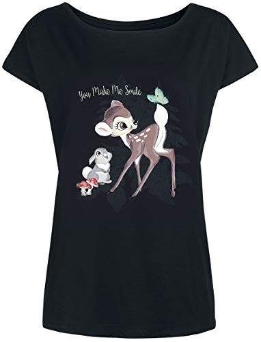 BAMBI Disney Ladies Camiseta Smile Knockers Suelta Ajuste Algodón Negro - XL
