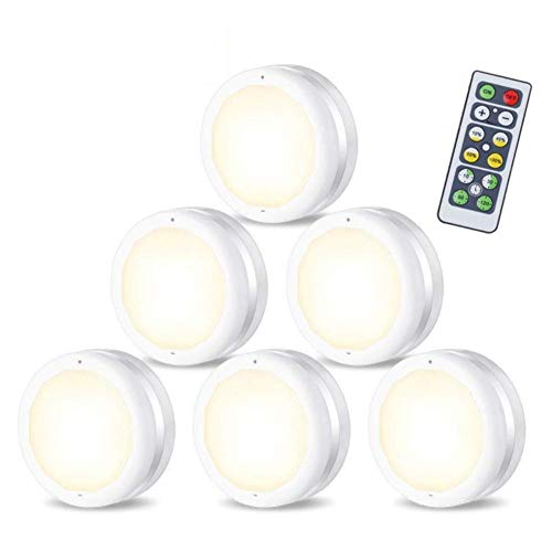 Preisvergleich Produktbild Kabellose Unterbauleuchten, Unterbauleuchten mit Zeitschaltuhr, kabellose LED-Puck Lights-Fernbedienung, Batteriebetrieb für Küchenschrank-Bücherschrankbett Mit Fernbedienung dimmbar - 6er-Pack