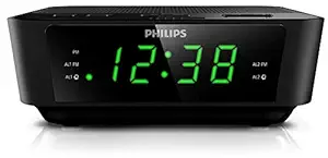 Philips Audio AJ3116 Wake-UP Music Theme Alarm Clock, FM Radio, Digital Tuner, Build-in Alarm, Dual Alarms, Sleep Timer, Battery Back-up During Power Failure - Black