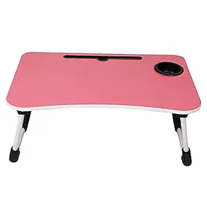 Gopani Laptop Table for Home Office Work Foldable Study Table for Kids Portable Lapdesk Bed Table for Breakfast Serving Table Bed Picnic Floor Gaming TV Watching Adjustable Lapdesk with Cup Slot(Pink)