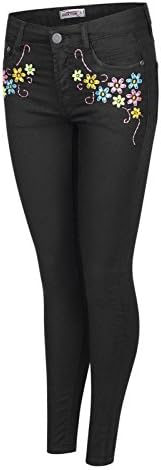 Real HOXTON Women’s Ripped, Faded, High Mid Waist, Denim Jeans (Emb-Black, 8)