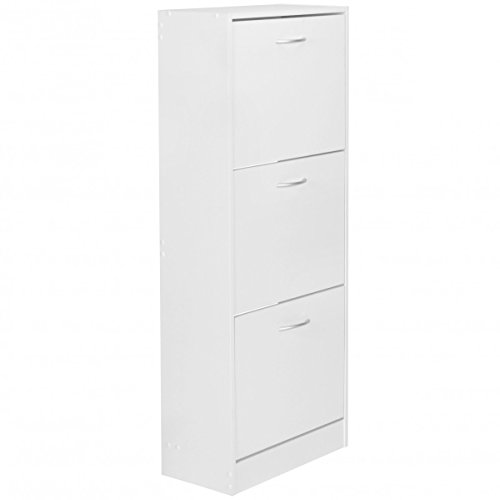 FineBuy Schuhkipper mit 3 Fächern für 18 Paar Schuhe | Moderner Schuhschrank in Weiß | Schuhkommode 50 x 24 x 125 cm - 3