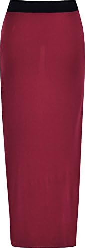 Ladies Elasticated Full Length Stretchy Jersey Womens Plain Maxi Skirt (XXXL (22-24), Wine)