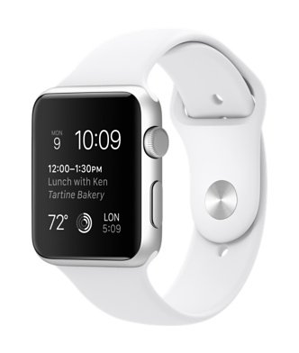 Apple Watch Sport - Smartwatch iOS con caja de acero inoxidable en plata (correa deportiva 42mm, blanca), Primera Generación, Versión Anterior - Apple