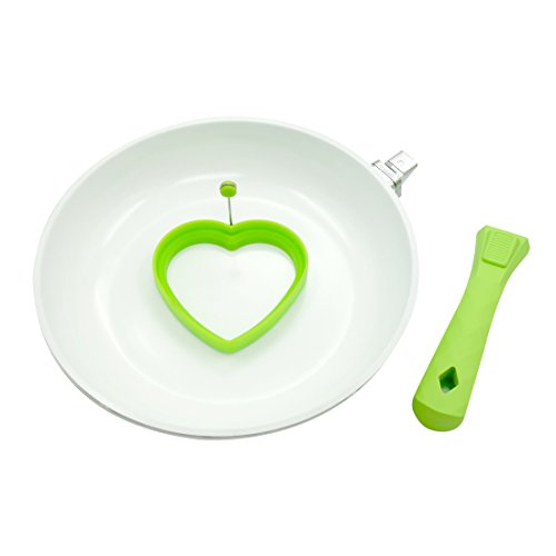 Pococina 26 cm Pfanne mit abnehmbarem Griff, Keramik beschichtet, induktionsgeeignet, spülmaschinenfest, antihaftbeschichtete Bratpfanne inkl. 1 x Silikon Spiegeleiform – Weiß & Grün - 7