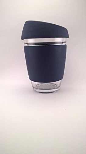 Glass Coffee Cups Tea Cups With Silicone Lid Travel Cup Cafe Work Reusable Coffee Mugs For Latte Cappuccino Espresso Soft Drinks12oz/350ml (Navy blue)