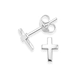  Pendientes de plata de ley Cruz - Tamaño: 7 mm x 5 mm x 0.8 mm , tamaño pequeño - Diseño pequeño y discreto . Caja de regalo