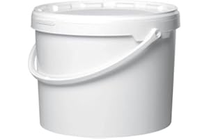 UK GROW 10l White Heavy Duty Round bucket with Lid and Evidence Seal 5l 10l 20l 25l 30l 35l Metal Plastic Handle Hydroponic Storage Food Grade Sustainably sourced (10ltr, White)