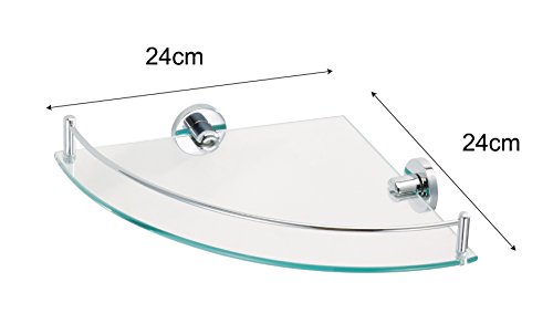 axentia Eckwandablage aus Glas mit verchromter Fassung – Eckregal Bad & WC – Eckablage zum Aufhängen – Eck-Glasregal – Badezimmer-Regal aus Chrom mit Glasablage klar – Badregal als Ablage, 50 cm - 2