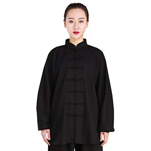 SAN Nutrition Algodón Y Lino Tai Chi Uniforme Hombres Artes Marciales Rendimiento Ropa Traje De Wushu Mangas Largas,Black-S