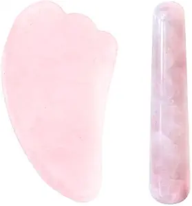 Getmecraft Rose Quarta Gua Sha Massage Wand + Rose Quartz Gua Sha Massage Board Scraping Tool Kit for Face Body Skin Care