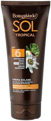 Bottega Verde - SOL Tropical, Crema Solare Corpo, 200 ml, SPF 6, Idratante e Profumata, Arricchita con Olio di Noce Brasiliana ed Estratto di Maracujà, Protezione Bassa, Ideale per Fototipo 5 e 6