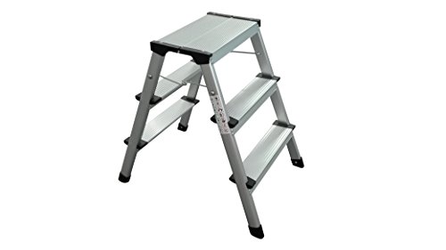 1PLUS Aluminium Tritt / Leiter Trittleiter Klapptritt 2 x 3 Stufen bis 150 kg belastbar, Höhe: ca. 60 cm - 3