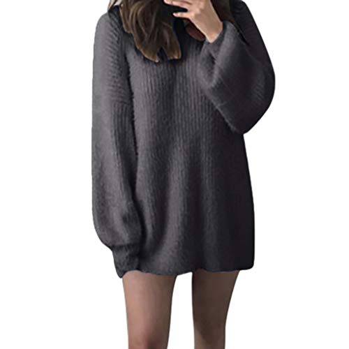 Robe Pull Femme Sexy Grande Taille,Femmes Occasionnels O-Neck Solide Perles à Manches Longues Dames en Vrac Mini Robe Robe Pull Femme Sexy Hiver Robe Pull Femme Sexy Col V