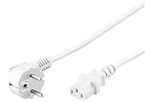 ‎PREMIUMCORD PremiumCord Kabel sieciowy 230 V 2 m, kabel zasilający ze stykiem ochronnym kątowy do gniazda IEC C13, IEC 320, PC kabel sieciowy 3-biegunowy, kolor biały