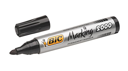 BIC Marking 2000 Permanent Marker ECOlutions / wasserfester Marker mit Rundspitze für viele Oberflächen / 12 schwarze Stifte / Strichstärke 1,7 mm - 12