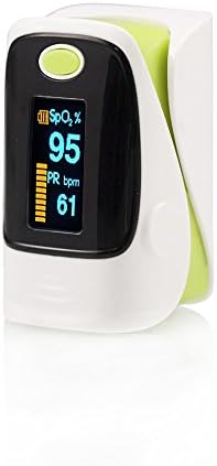 GPYOJA Fingertip Pulse Oximeter &amp; Blood Oxygen Saturation Monito - Heart Rate Monitor For Adult,withlanyard,Alarm setting,Sports use only,CE Approved (green)