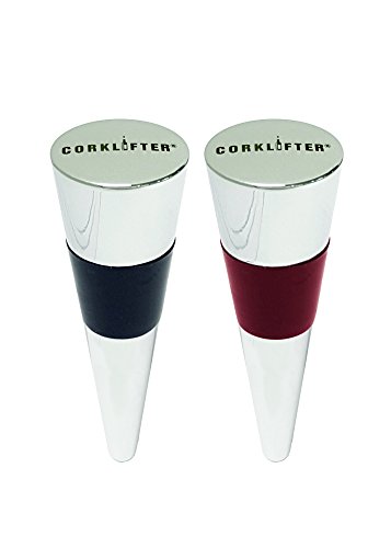 Sommelier Wein-Flaschenverschluß: CORKLIFTER Bottle Stop, im 2-er Set, eleganter Flaschenverschluss aus edlem Metall mit Silicon Ring in schwarz und rot. Der perfekte Aroma-Schutz für Ihren Weingenuss Länge 72 mm Oberer Durchmesser 25 mm