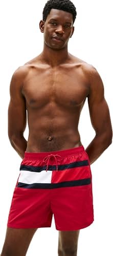Tommy Hilfiger Uomo Pantaloncino da Bagno Medium Drawstring con Tasca Posteriore, Rosso (Raspberry Juice), L