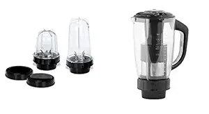 Sunmeet Super Deluxe Juicer jar and Bullet Jar Combo ABS Plastic Set of 2 Bullet Jars (530ml and 350ml) Plus 1 Juicer Jar 1500ml, Color Black