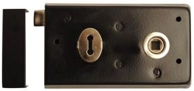 Dzina™ Traditional 130mm x 75mm (5.1/2 x 3 Inch) Rimlock, Surface Mounted Rim Sashlock With Built-In Latch and Key Operated Deadbolt Black, Pack Of 1