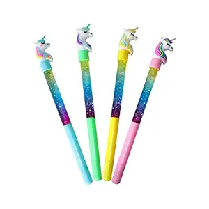 Wizme Cartoon Character Glitter Gel Pens for Boys and Girls (Set of 4 Pcs, Multicolor)