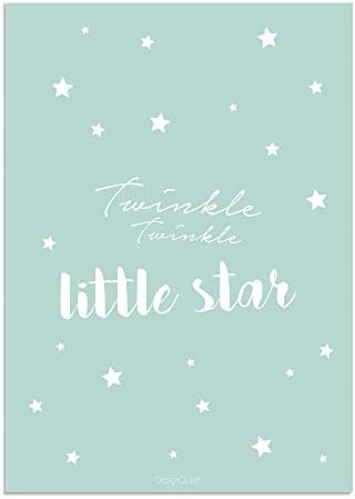 DesignClaud Twinkle Little Star - Mint with White - Nursery Poster - Wall Art - A4 Size