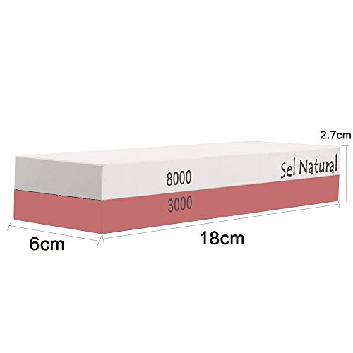 Sel Natural Wetzstein , für Handwerk und Küche, Doppelseitig Abziehstein Schleifstein Rutschfeste Unterlage, Korund-Kombinations-Körnung (1000/4000, 3000/8000 ) (3000/8000) - 2