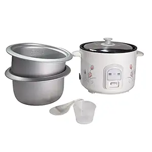 Eslite 1.8 Liter 700-Watts Electric Rice Cooker with 2 Cooking Pans, Measuring Cup and Rice Scoop